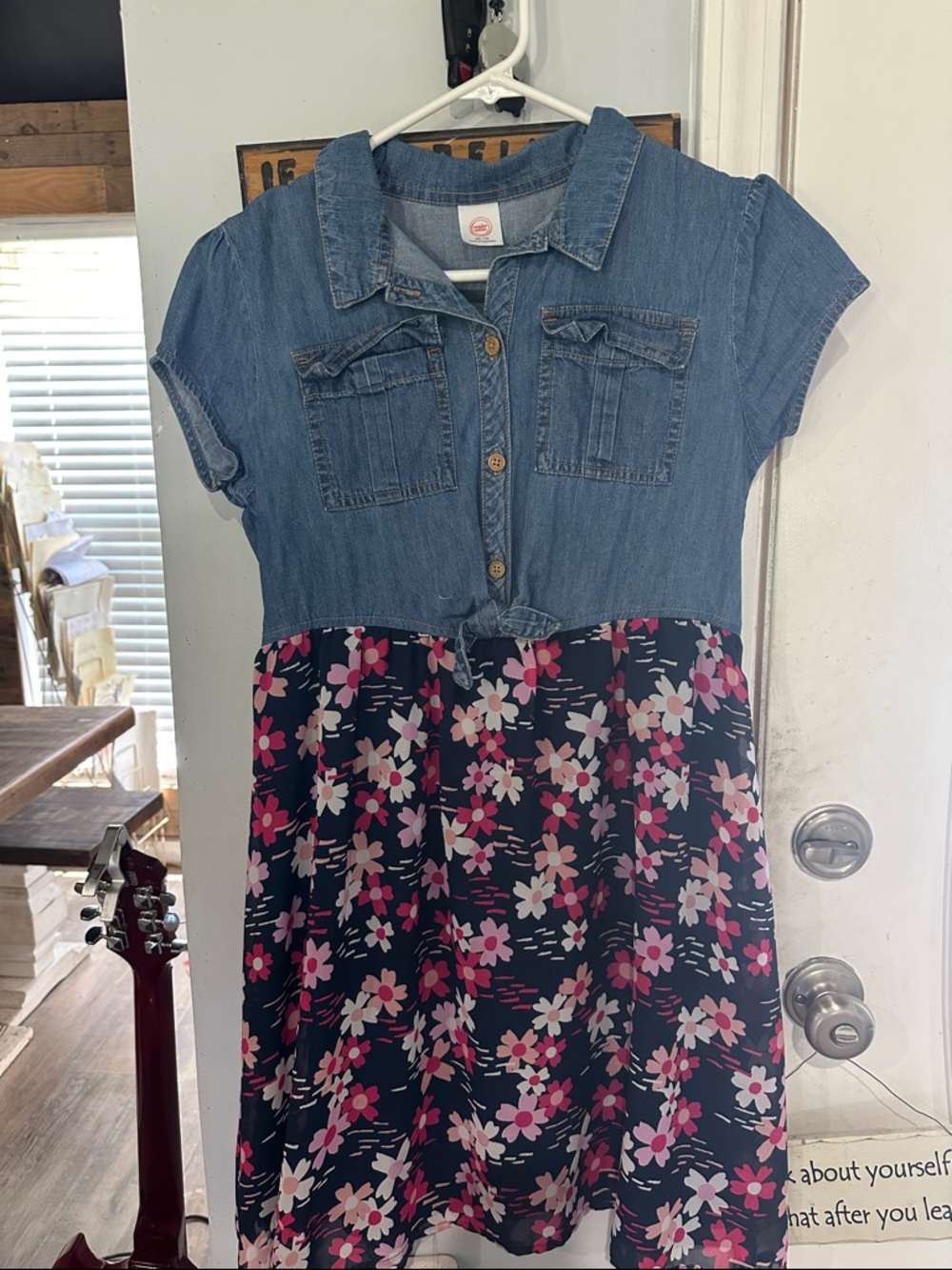 wonder nation Navy Floral Skirt Denim-Look Top Dress - Navy & Pink